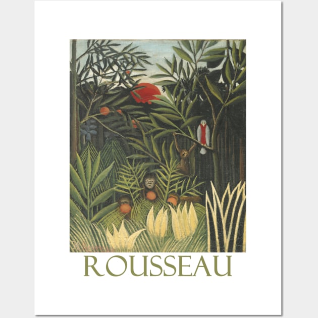 Monkeys and Parrot in the Virgin Forest by Henri Rousseau Wall Art by Naves